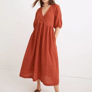 Madewell Marianna Puff-Sleeve Midi Dress in Clay